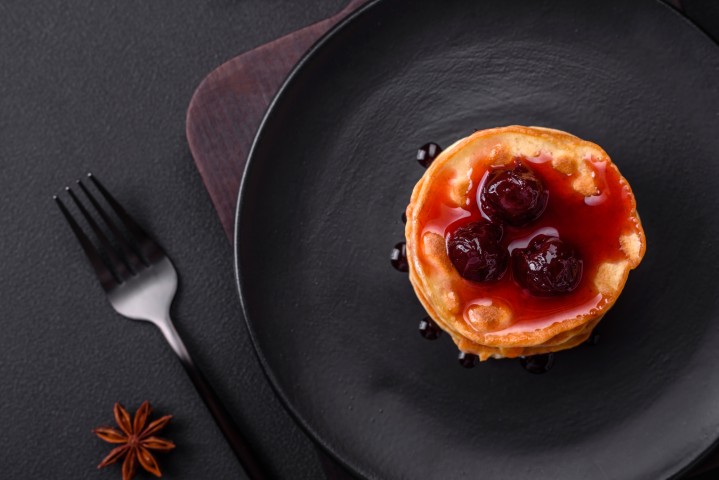 Basque cheesecake with sherry cherries
