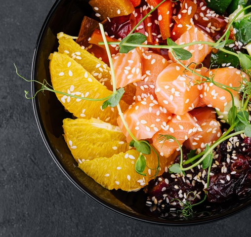 Daily crudo bowl with citrus and herbs