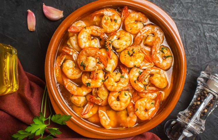 Gambas al ajillo in garlic-chili oil