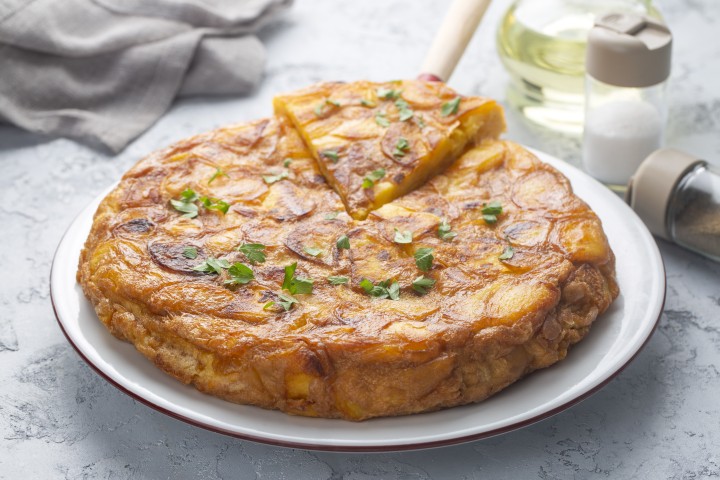 Smoked-salmon Spanish tortilla with crème fraîche